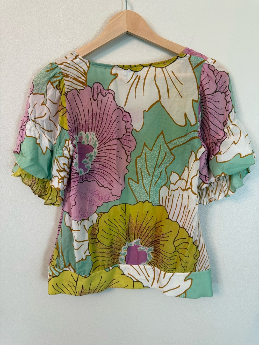 Anthropologie Odille Silk Floral Ruffle Sleeve Blouse Size 2 - Picture 7 of 9